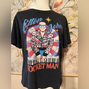 Sz S E Elton John Rocket Man Band Concert Black T-Shirt